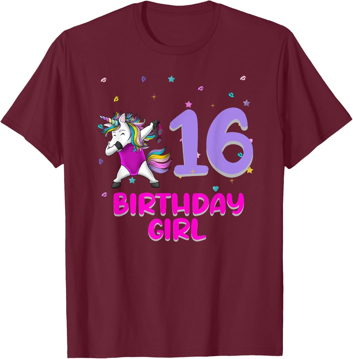 Unicorn Swimsuit 16th Birthday Girl Love Funny 16 Years Old T-Shirt - T-Shirt | Maroon