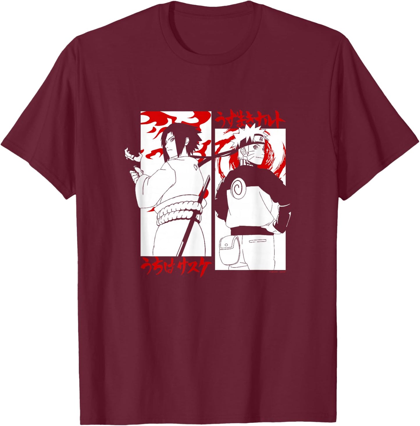 Naruto Shippuden Sasuke vs. Naruto Face Off Anime T-Shirt - T-Shirt | Maroon