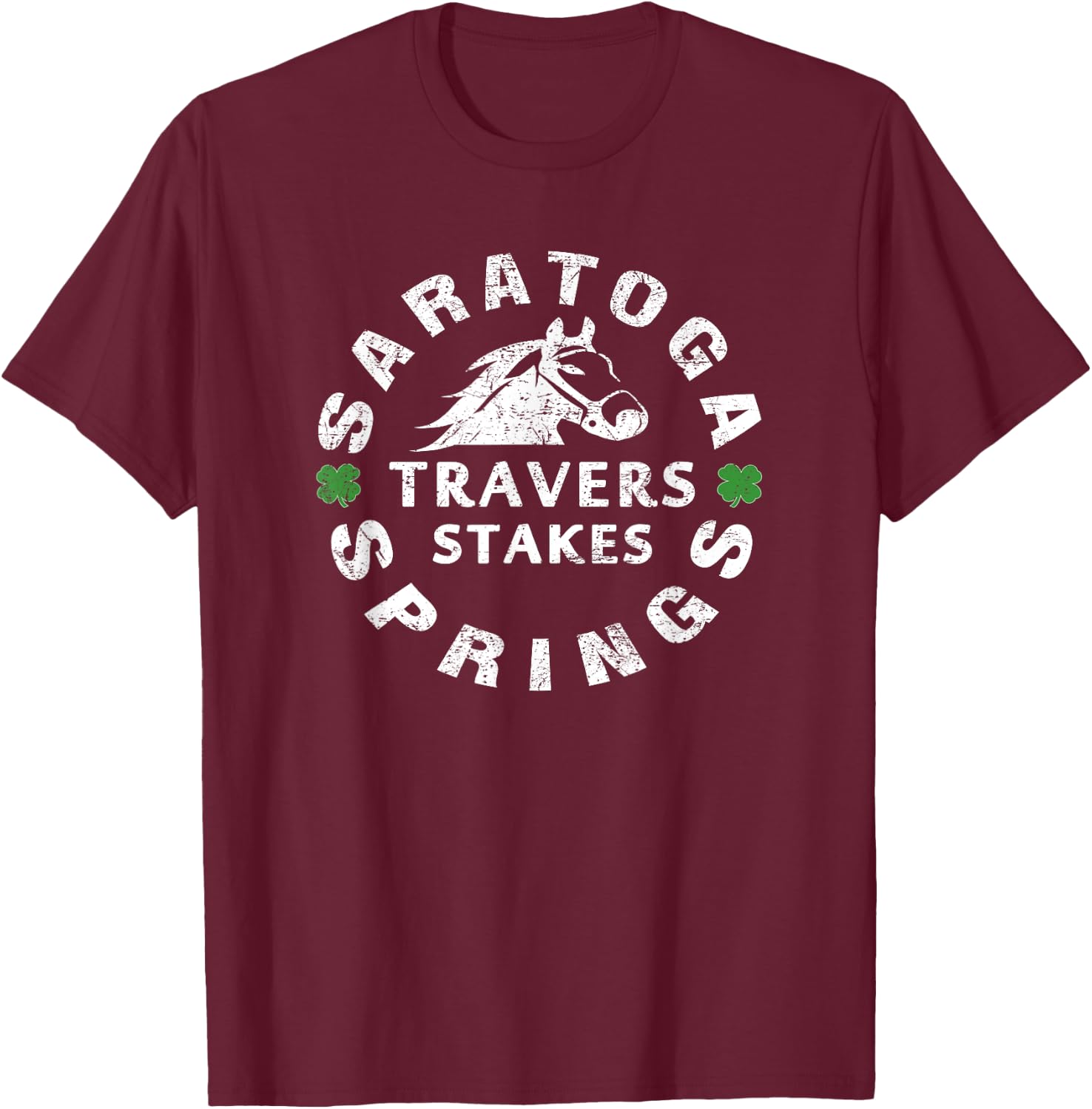 Travers Stakes Saratoga Springs Horse Race Fan Vintage Gift T-Shirt - T-Shirt | Maroon