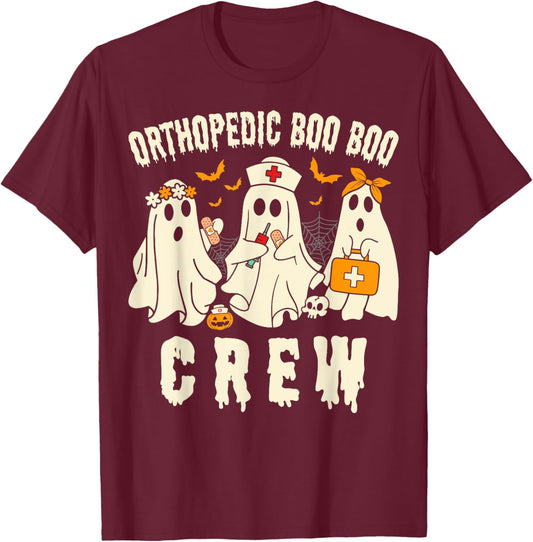 Orthopedic Boo Crew Ortho Nursing Halloween Ghost Costume T-Shirt - T-Shirt | Maroon