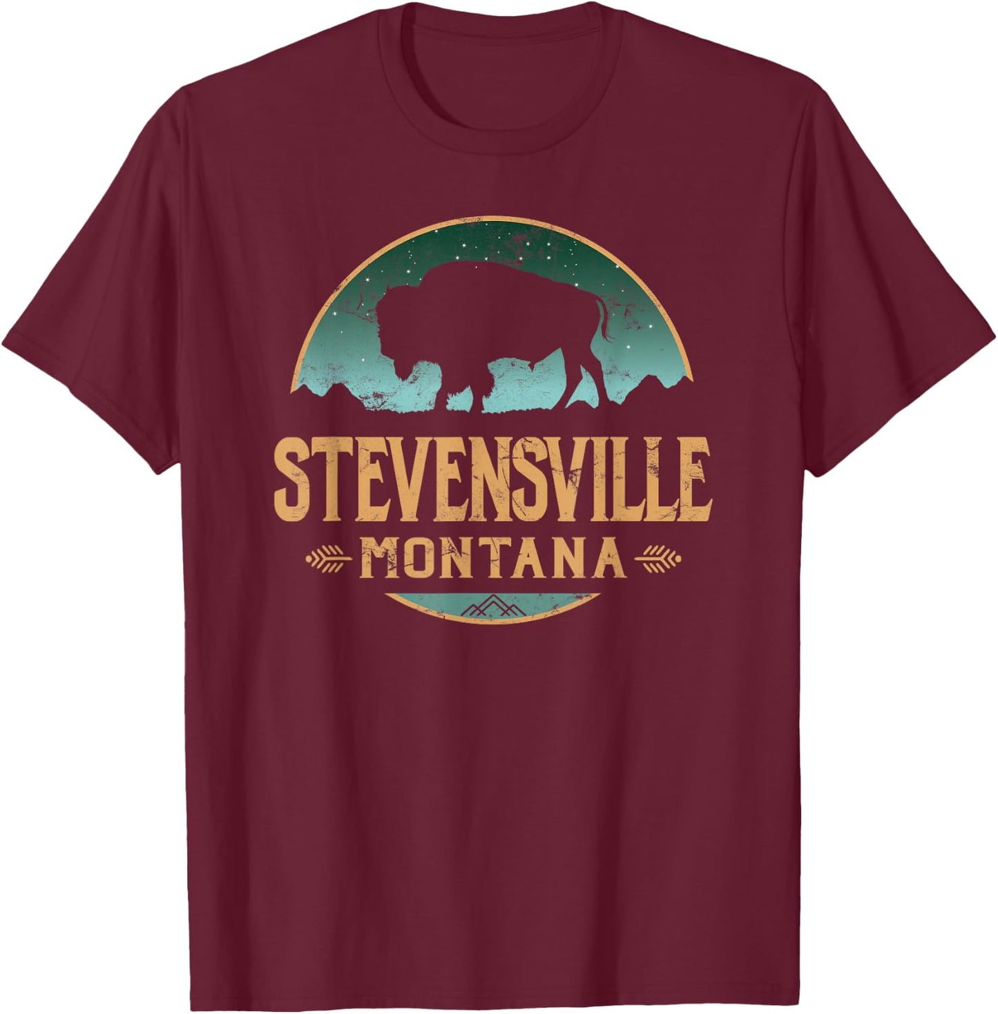 Stevensville Montana MT Buffalo Bison T-Shirt - T-Shirt | Maroon