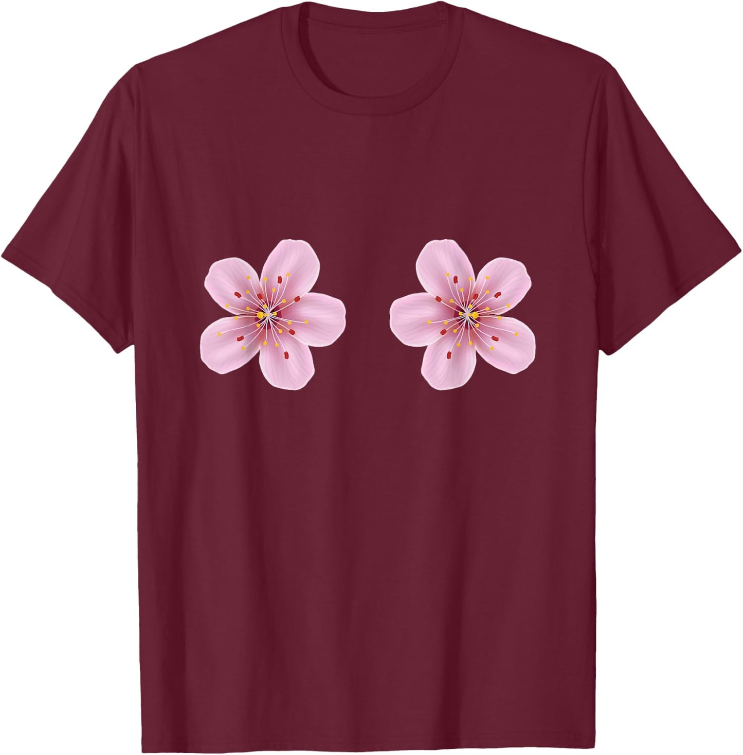 Boobies Cherry Blossom Flowers Boobs Funny Titties Tits T-Shirt - T-Shirt | Maroon