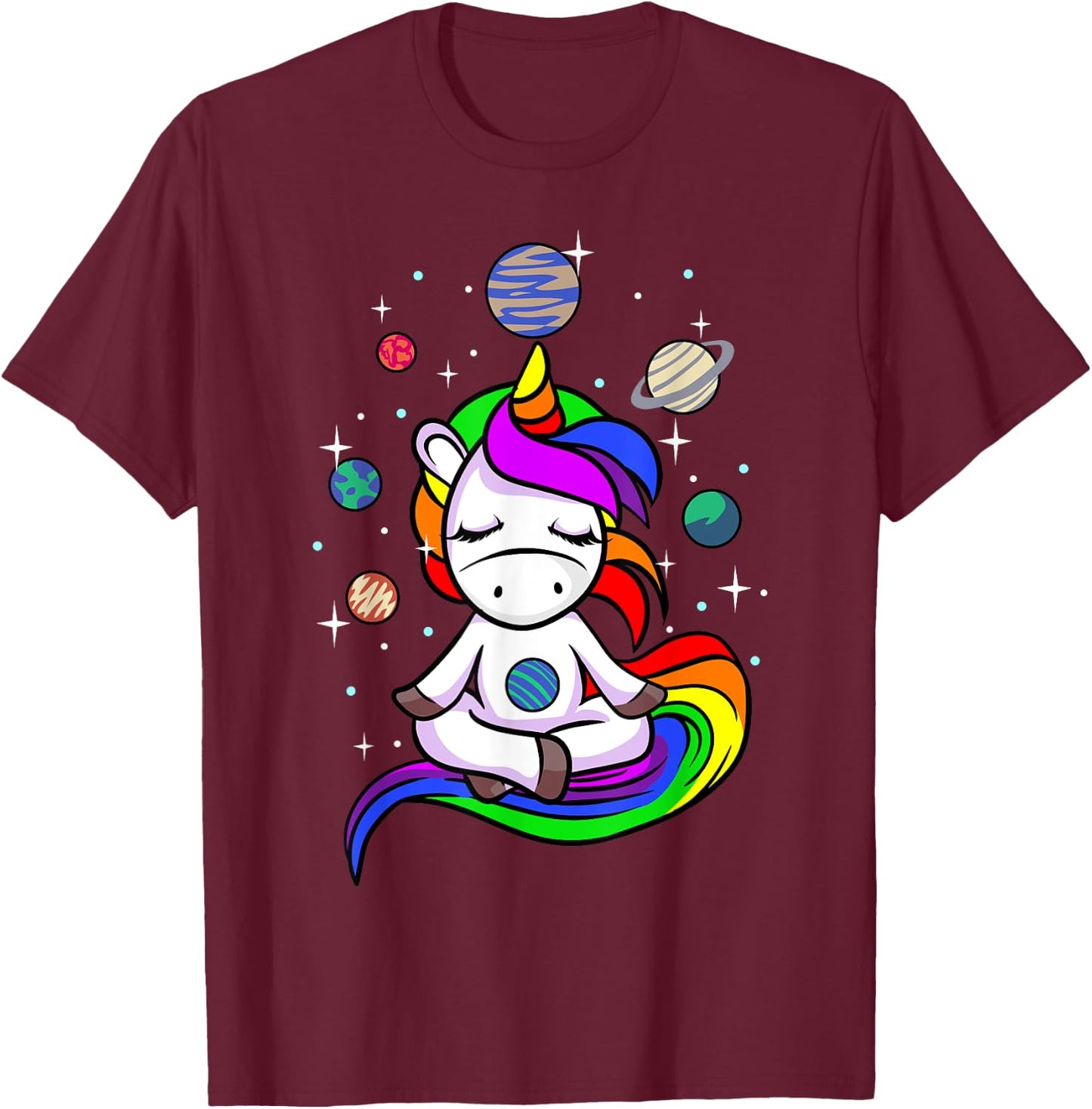Meditating Unicorn | Buddhist Yoga Meditation Galaxy Space T-Shirt - T-Shirt | Maroon