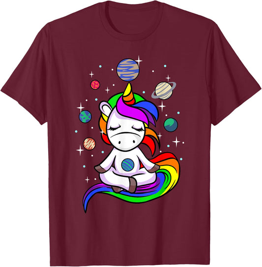 Meditating Unicorn | Buddhist Yoga Meditation Galaxy Space T-Shirt - T-Shirt | Maroon