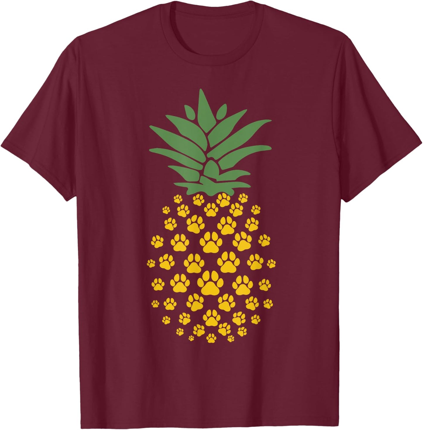 Hawaiian Island Pineapple Dog Paw Print, Dog Lovers Gift T-Shirt - T-Shirt | Maroon