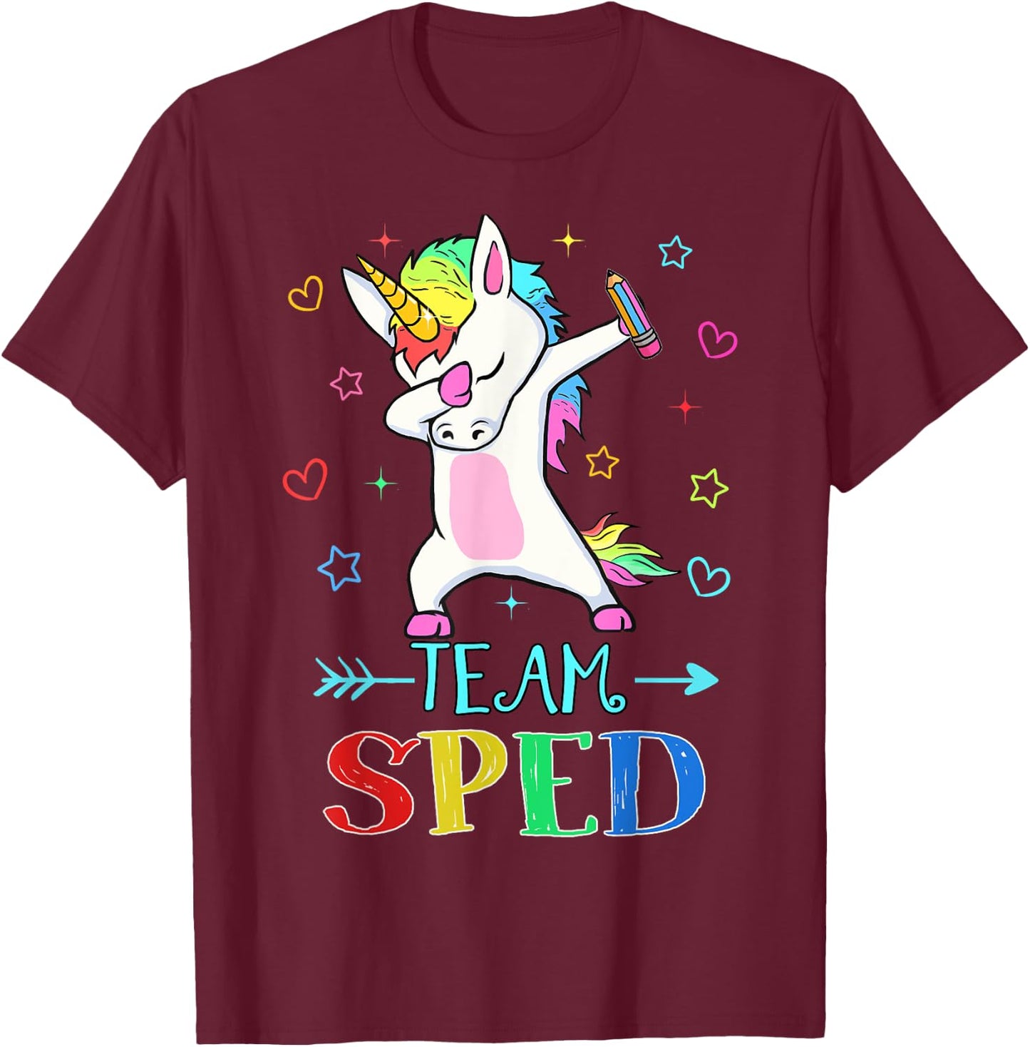 Team Sped Dabbing Unicorn Funny Back To School Gift T-Shirt - T-Shirt | Maroon