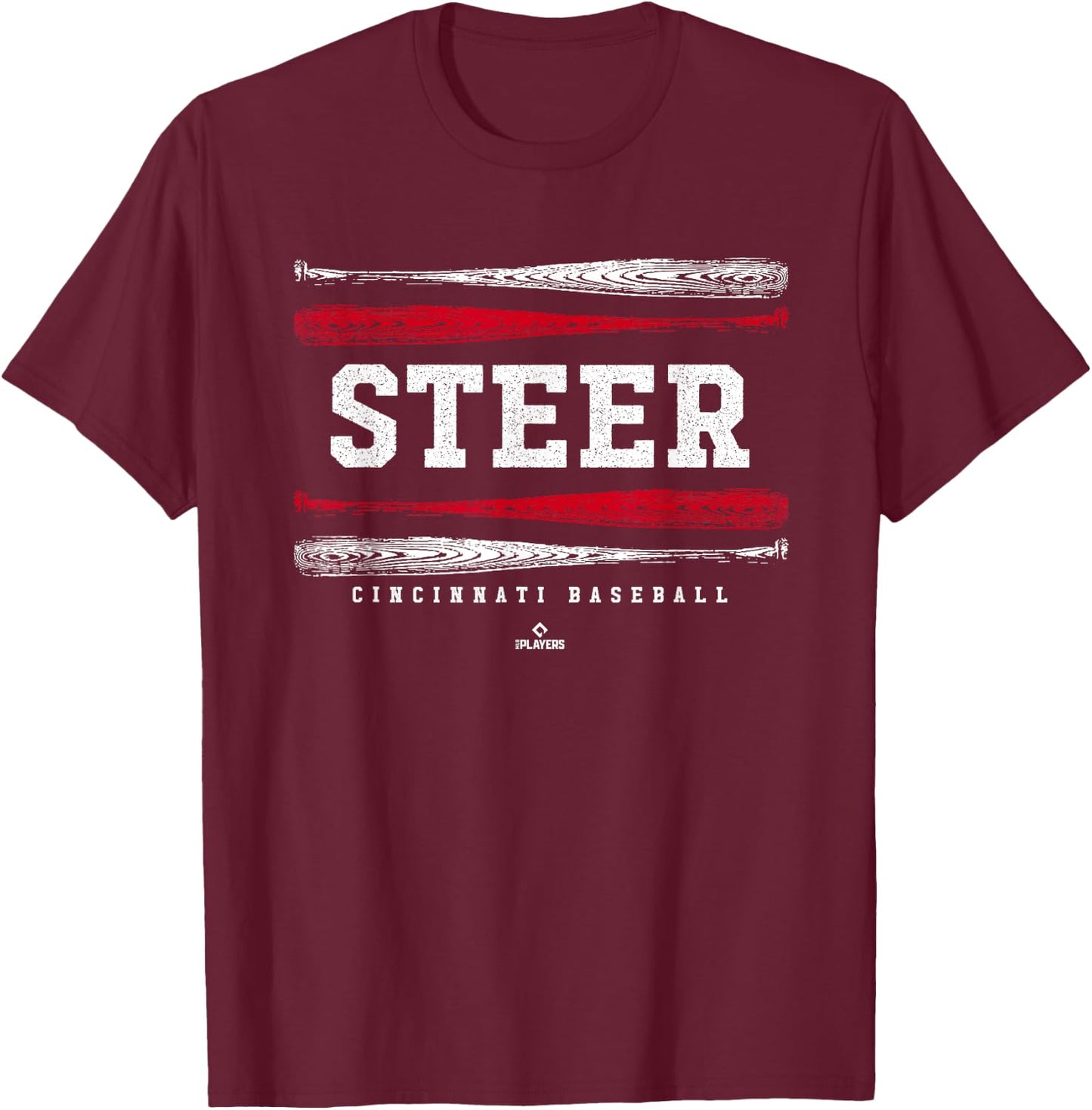 Vintage Baseball Bat Gameday Spencer Steer Cincinnati MLBPA T-Shirt - T-Shirt | Maroon