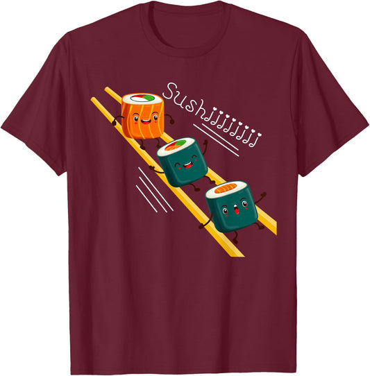 Funny Happy Cute Sushi Anime character Kawaii Japaneses Food T-Shirt - T-Shirt | Maroon
