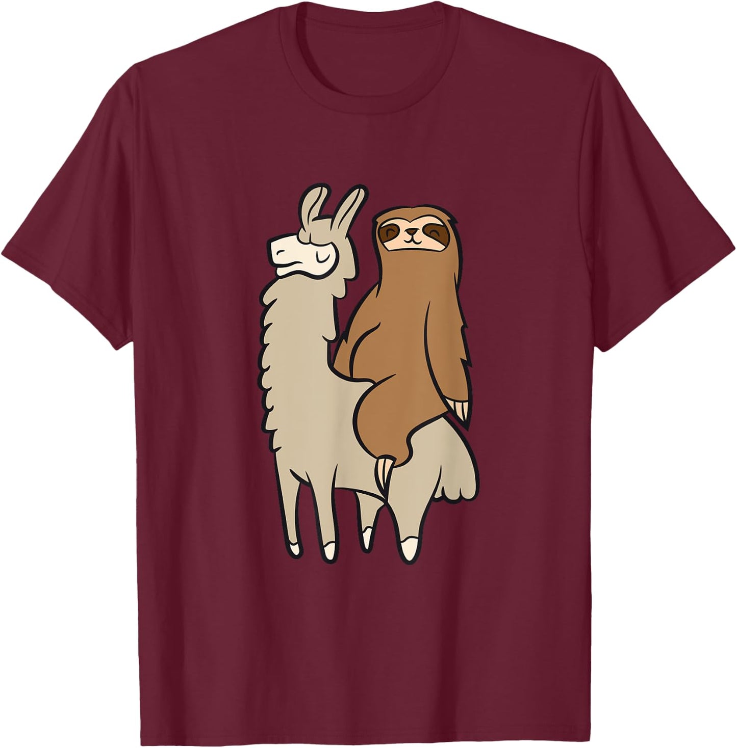 Cute Sloth Riding On Llama Love Llama and Sloths T-Shirt - T-Shirt | Maroon