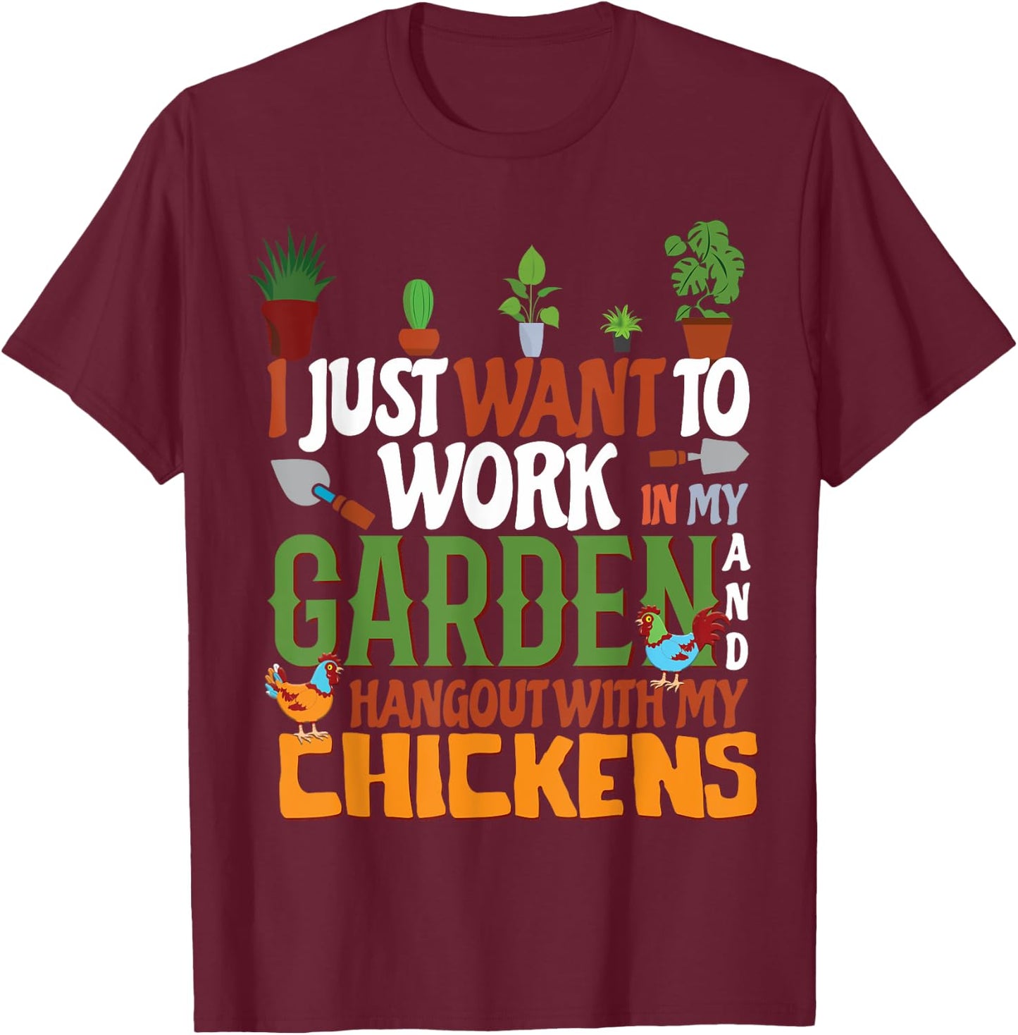 Garden And Chickens T-Shirt - T-Shirt | Maroon