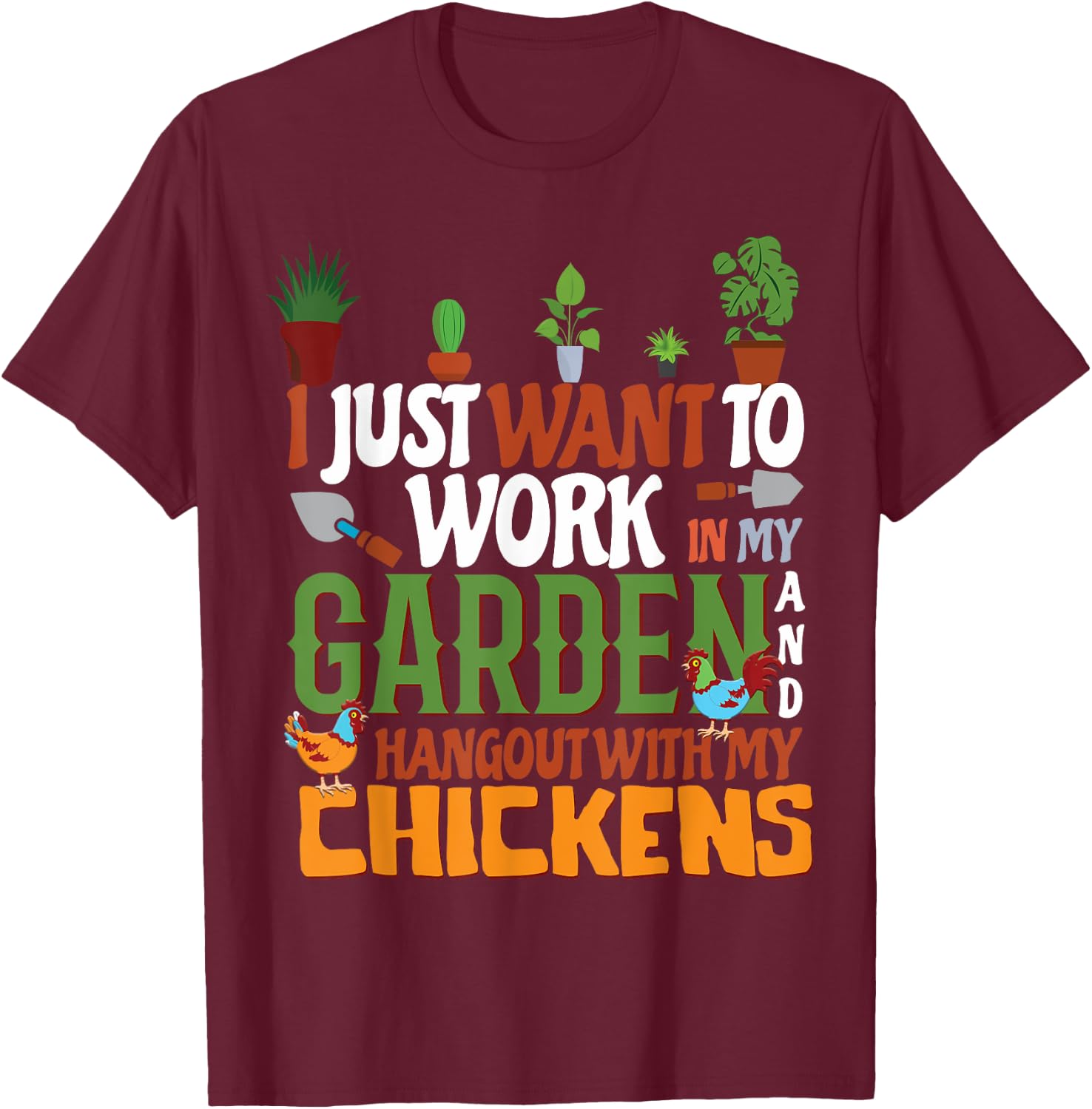 Garden And Chickens T-Shirt - T-Shirt | Maroon