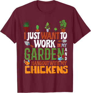 Garden And Chickens T-Shirt - T-Shirt | Maroon