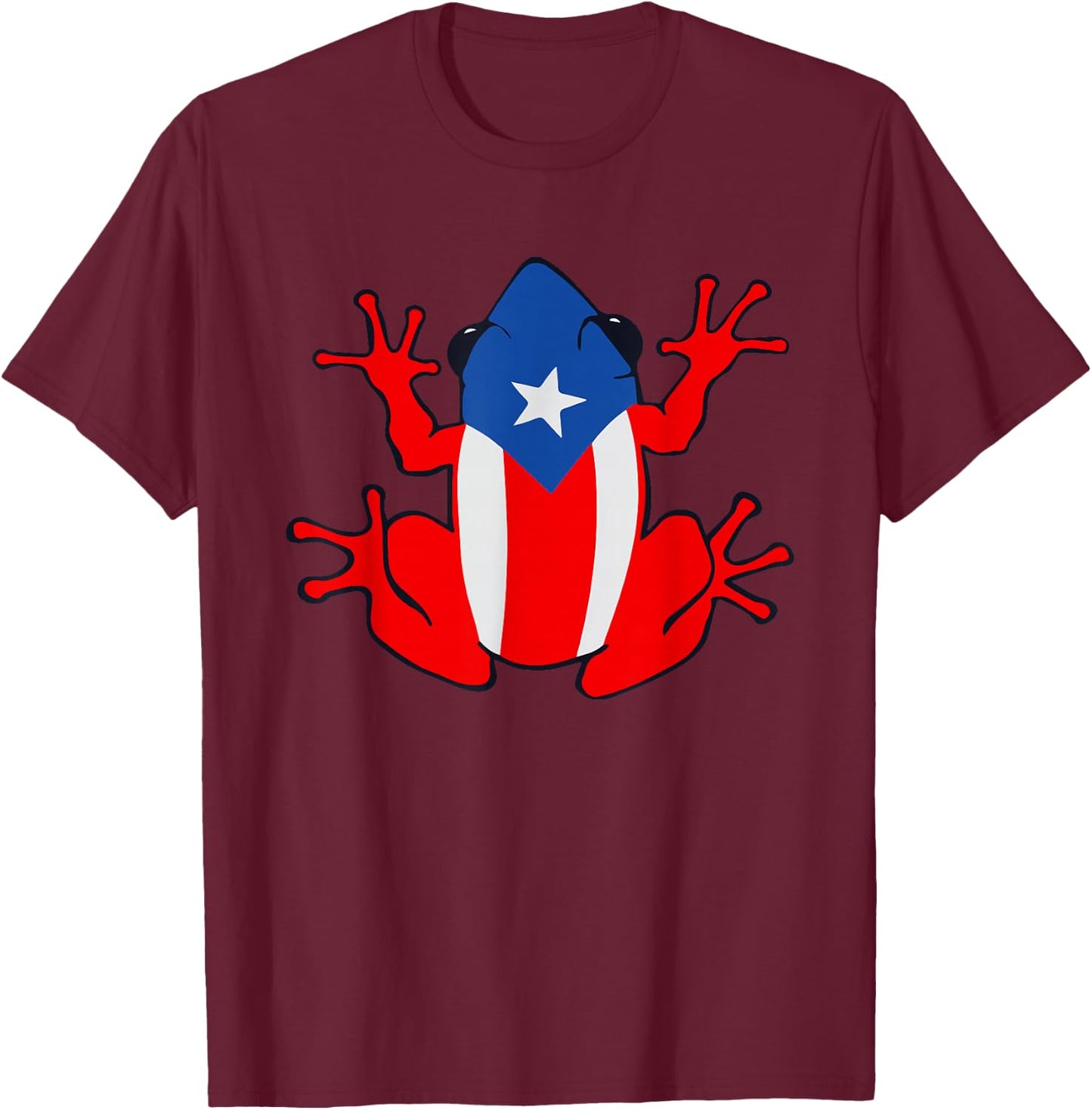 Patriotic Puerto Rico Flag Frog Puero Rican Culture Roots T-Shirt - T-Shirt | Maroon