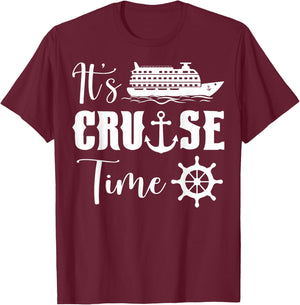 Funny It's Cruise Time Shirt - Black - Small - Short Sleeve - Cotton Blend - Exclusive Novelly Design, Embroidery T-Shirt - T-Shirt | Maroon
