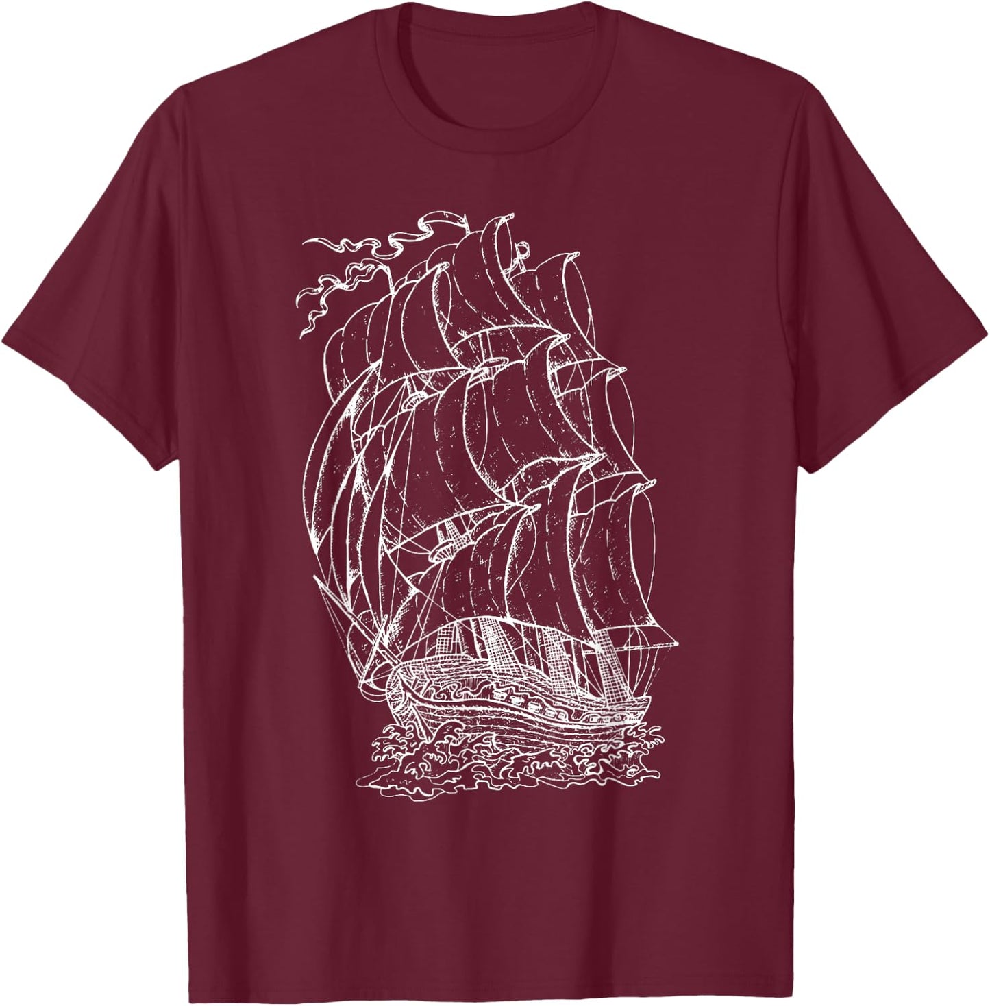 Pirate Ship Vintage Retro Nautical Sailing Boat Captain T-Shirt - T-Shirt | Maroon