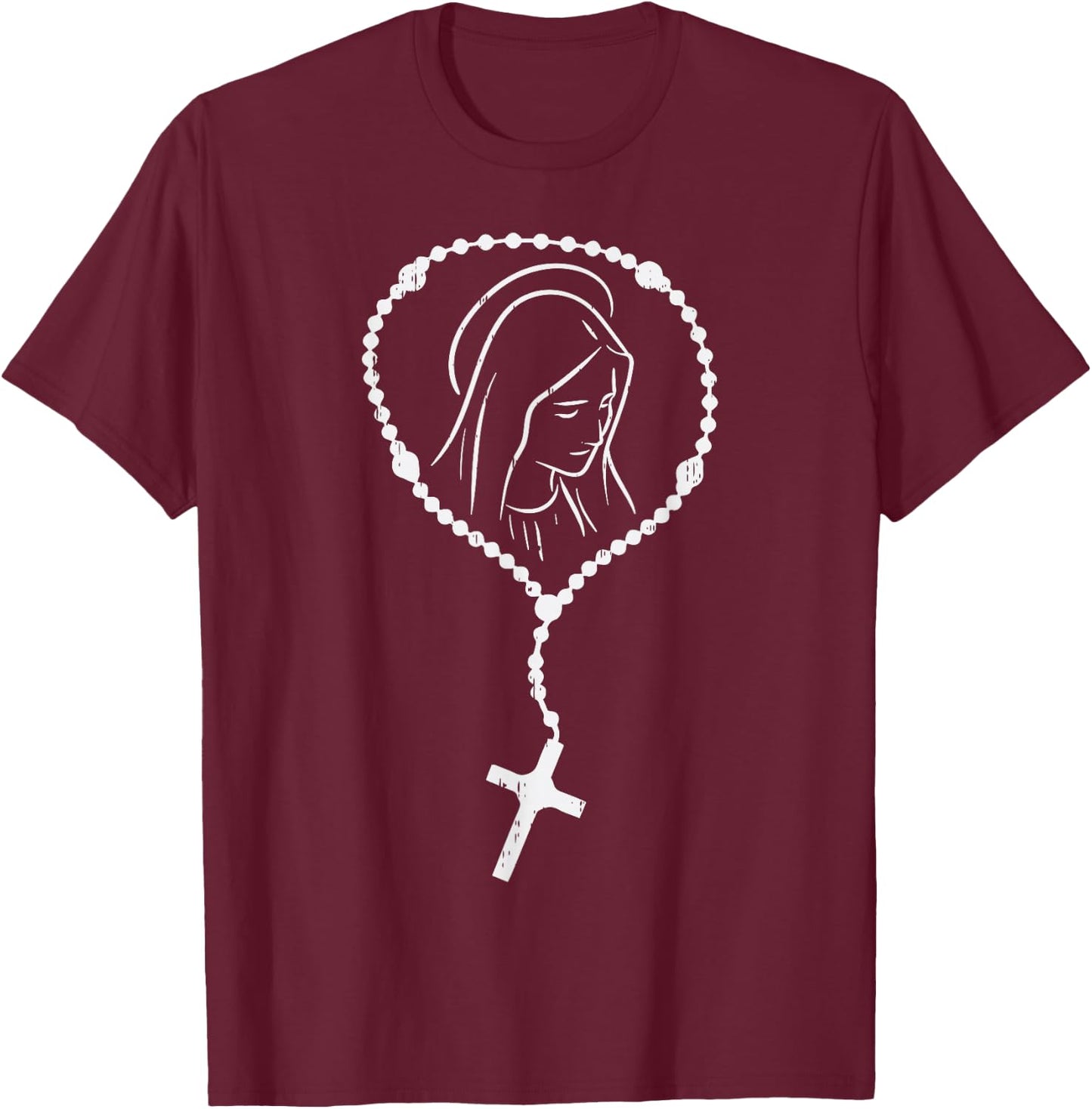 Rosary Virgin Mary God Jesus Faith Religious Catholic Gift T-Shirt - T-Shirt | Maroon