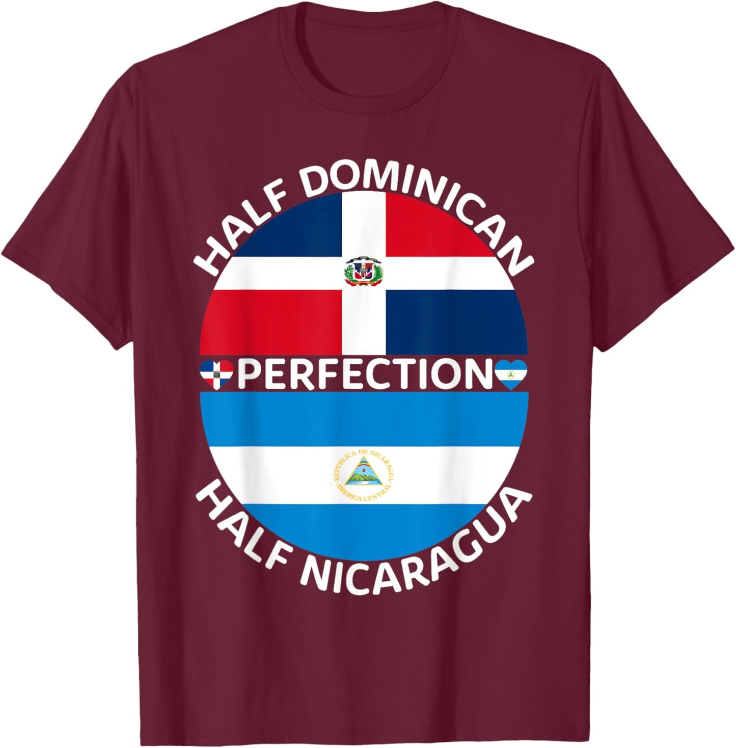 Half Nicaraguan Half Dominican Republic Nicaragua Flag Men T-Shirt - T-Shirt | Maroon