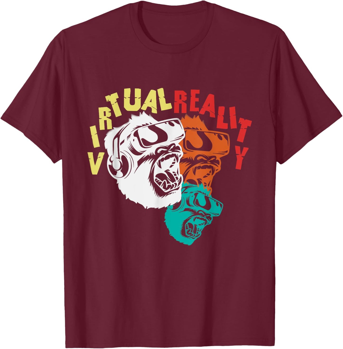 VR Virtual Reality Monkey Player Gamer Gorilla Gift T-Shirt - T-Shirt | Maroon