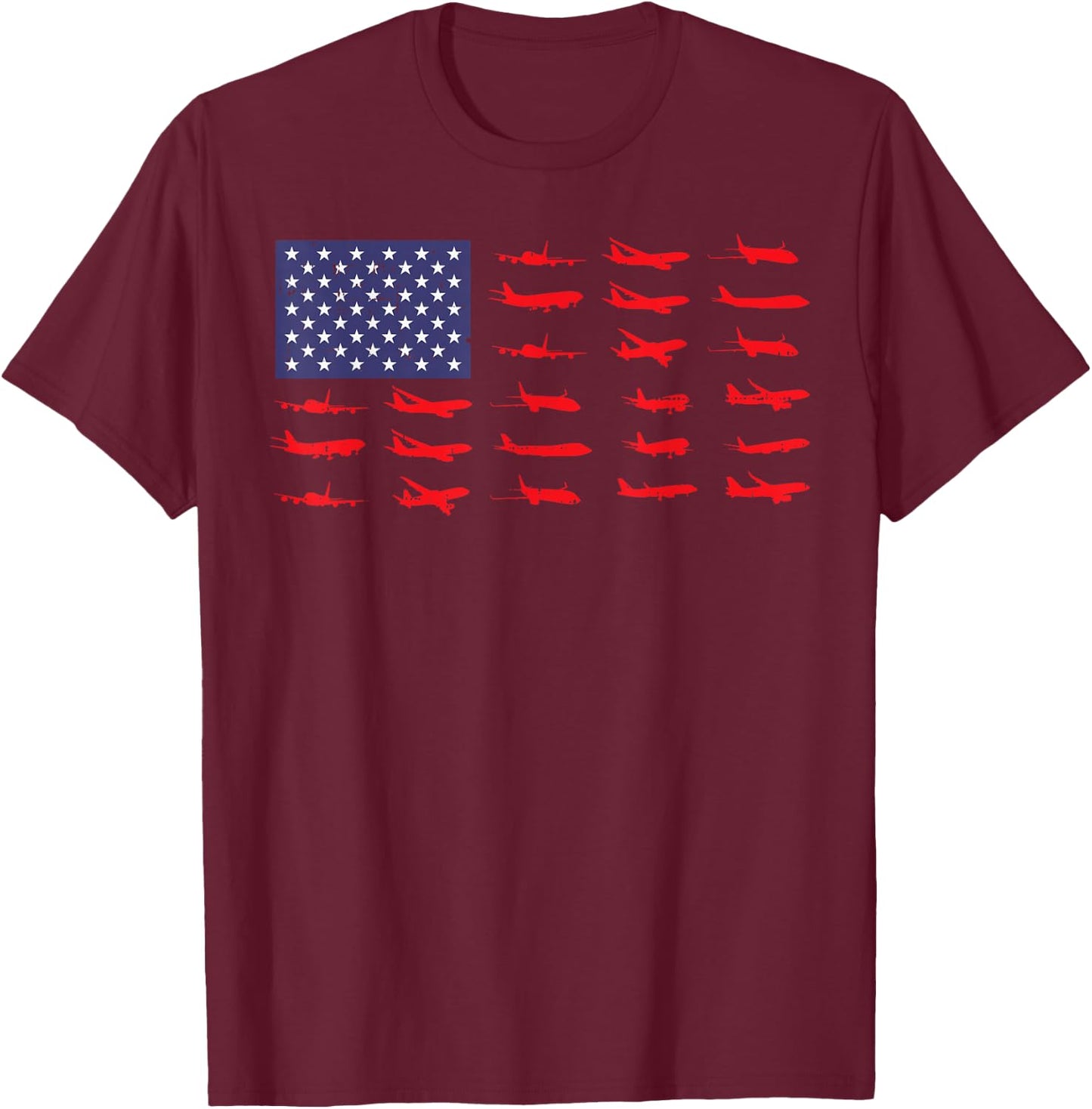 US Flag Airplanes Patriotic Aviation American Pilot Gift T-Shirt - T-Shirt | Maroon
