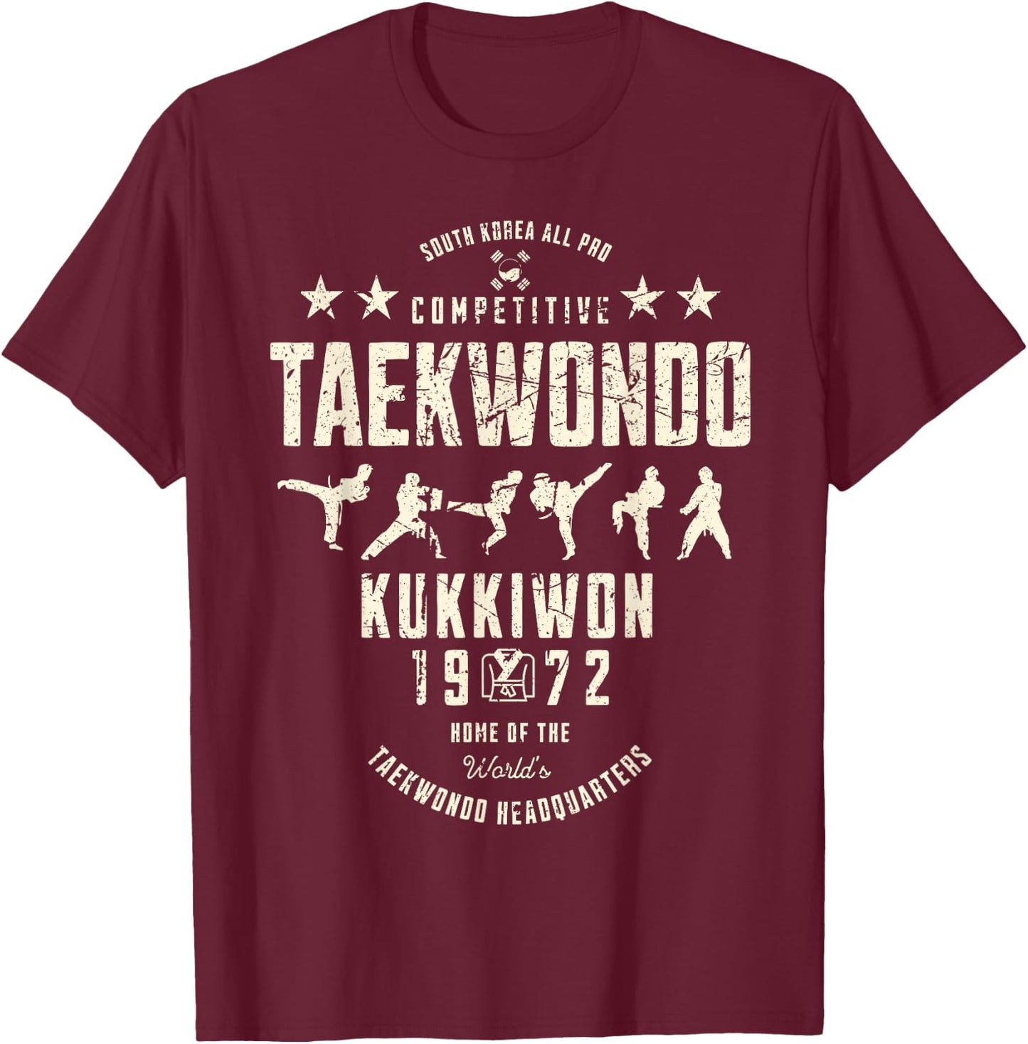 South Korea Competitive Taekwondo Kukkiwon 1972 Vintage T-Shirt - T-Shirt | Maroon