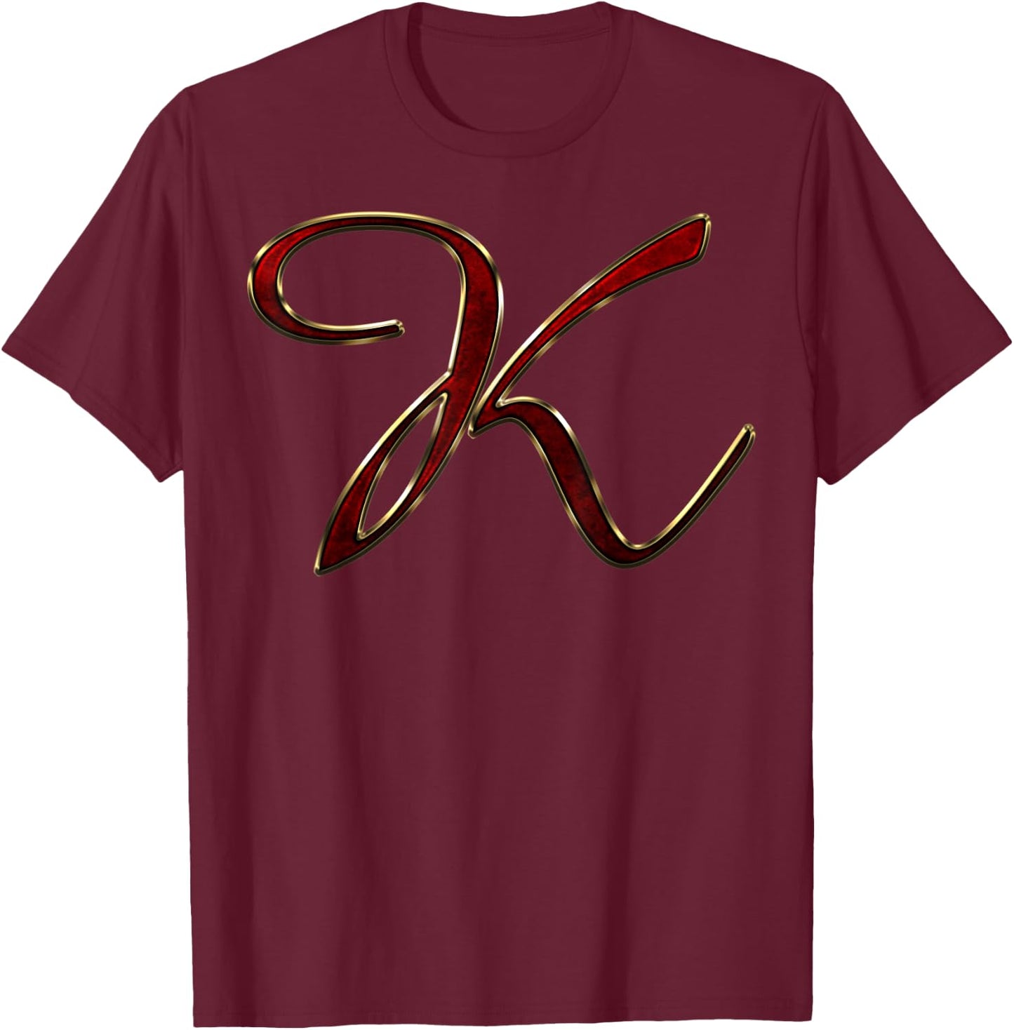 Monogram Initial Letter K Red T-Shirt - T-Shirt | Maroon