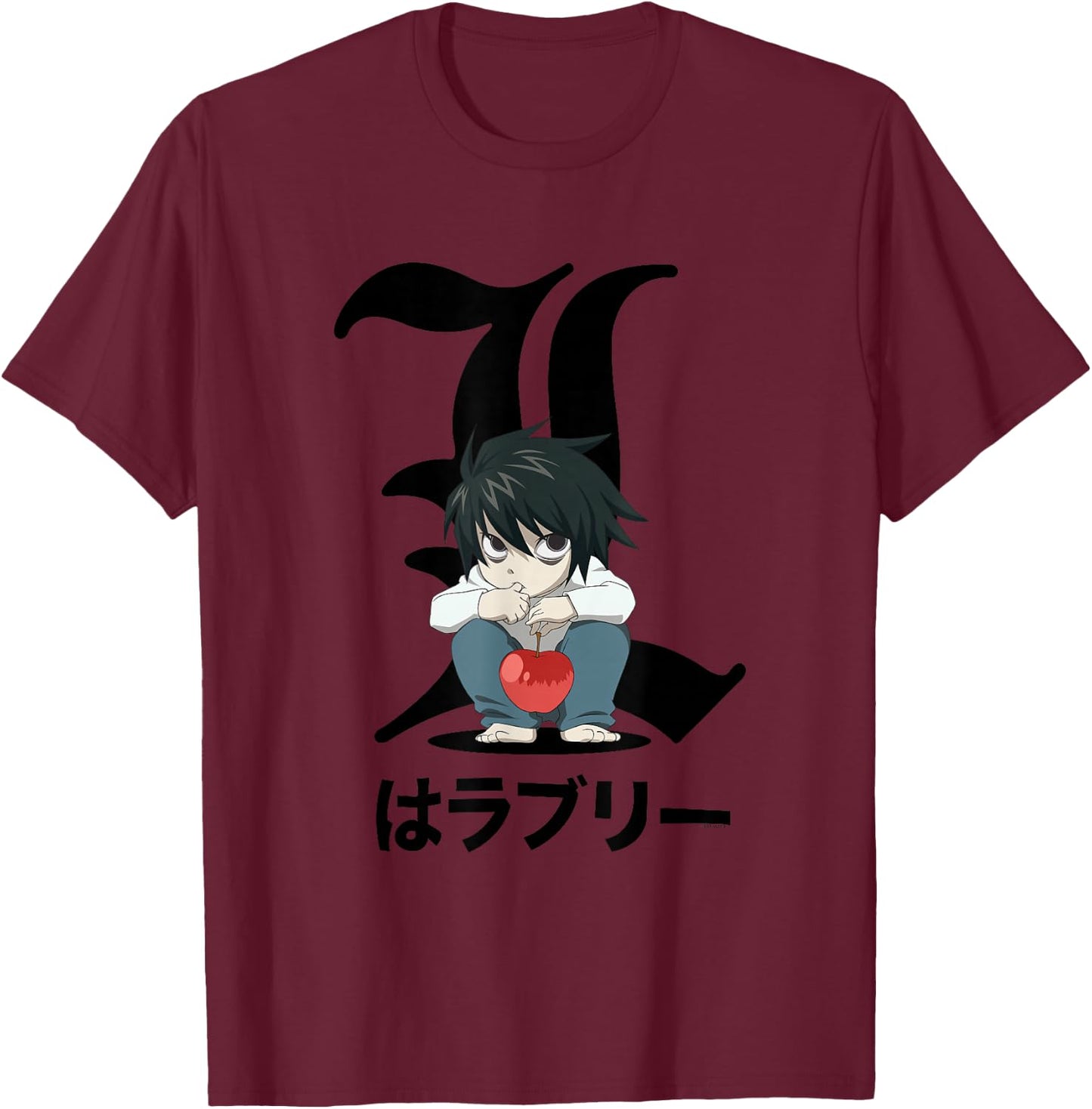 Death Note Crouching Chibi L Anime T-Shirt - T-Shirt | Maroon