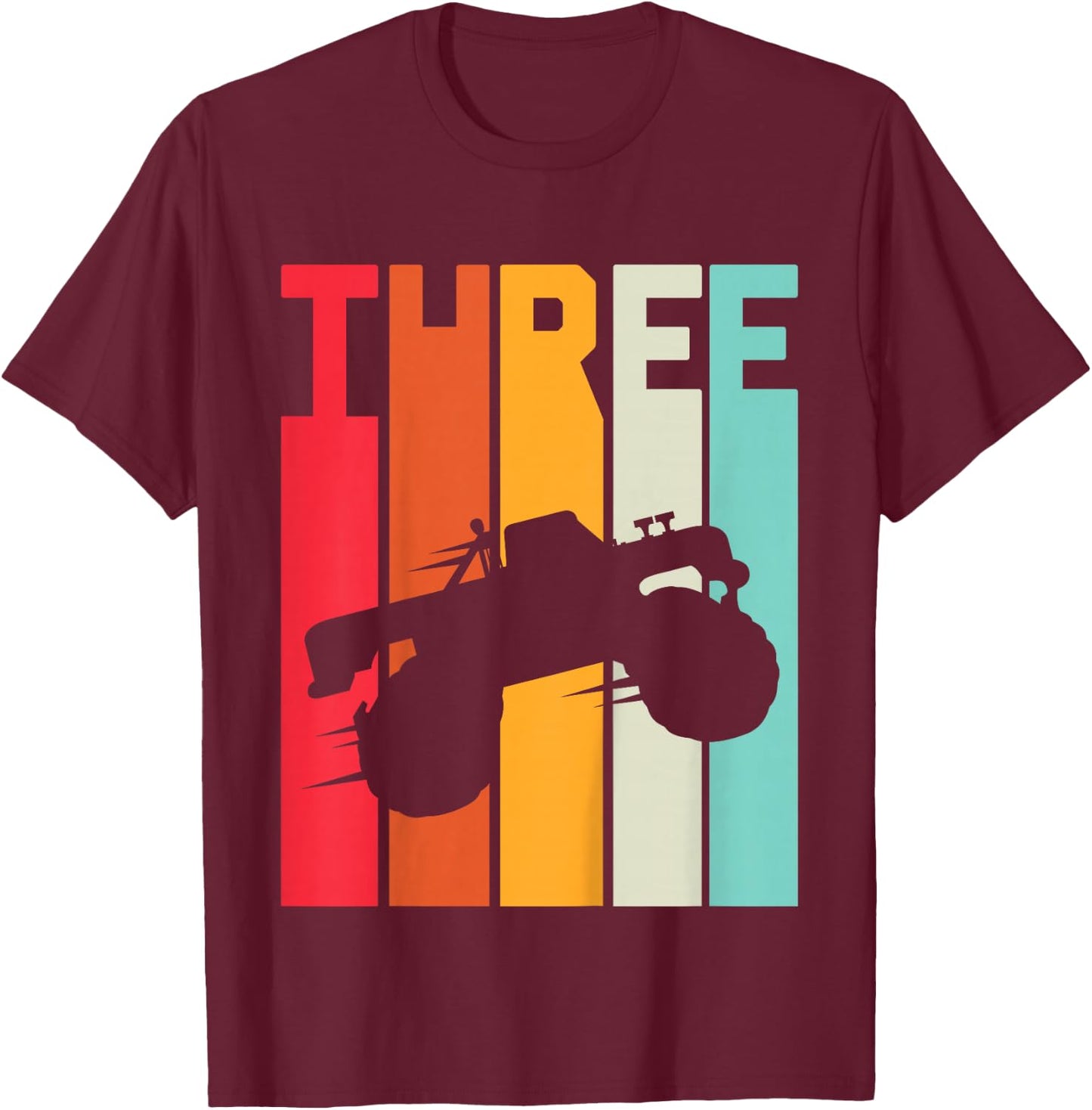 3rd Birthday Retro Monster Truck 3 Years Boys Girl Kids T-Shirt - T-Shirt | Maroon