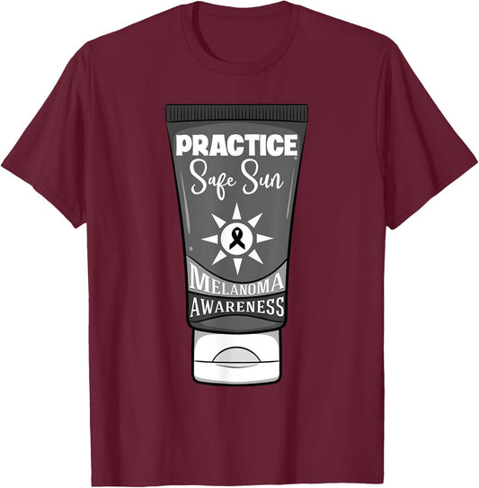 Practice Safe Sun Melanoma Awareness Skin Cancer Ribbon T-Shirt - T-Shirt | Maroon
