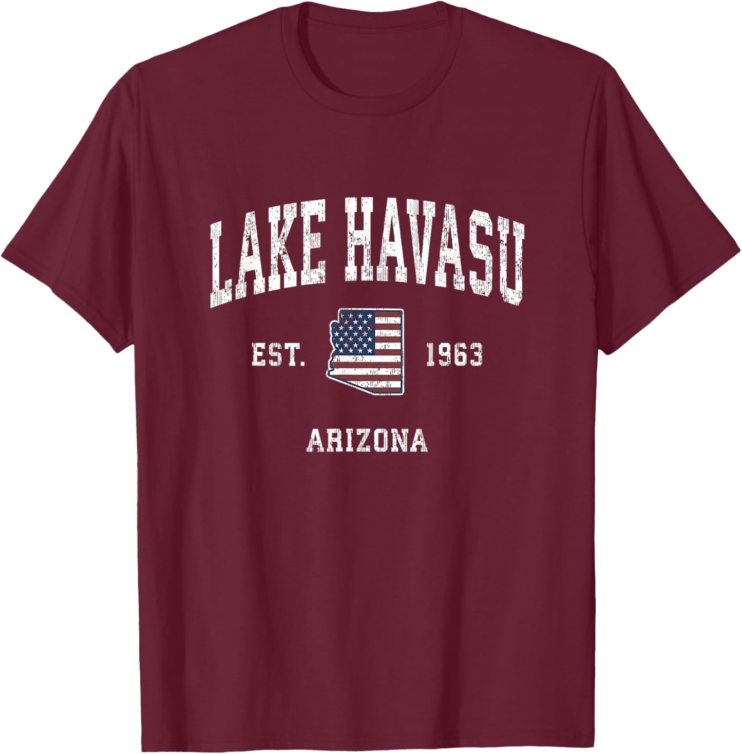 Lake Havasu Arizona AZ Vintage American Flag Sports Design T-Shirt - T-Shirt | Maroon