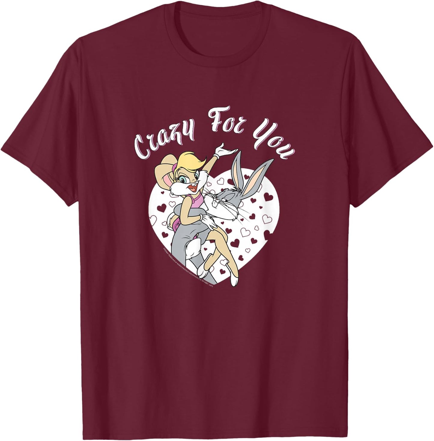 Looney Tunes Bugs And Lola Crazy For You Heart Portrait T-Shirt - T-Shirt | Maroon