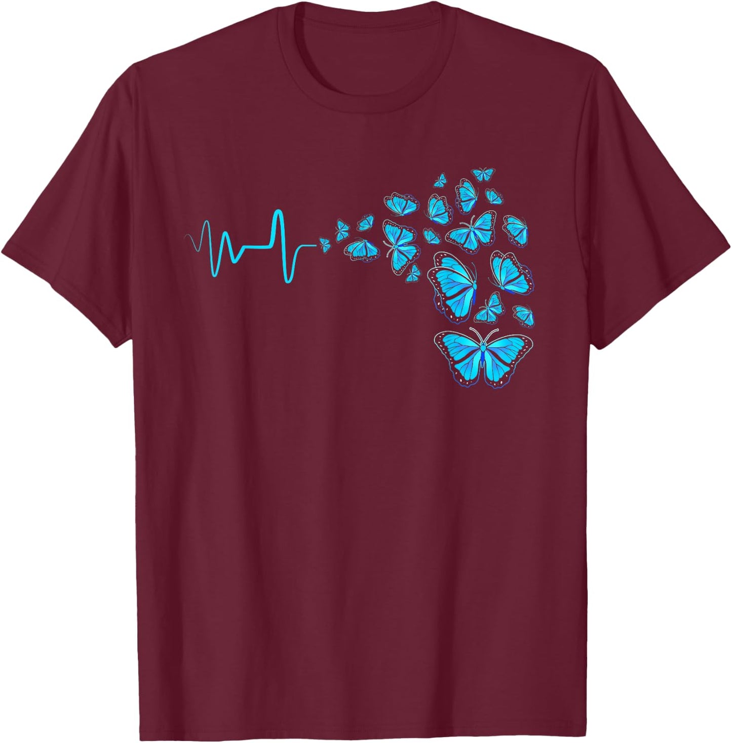 Heartbeat Blue Morpho Butterfly T-Shirt - T-Shirt | Maroon