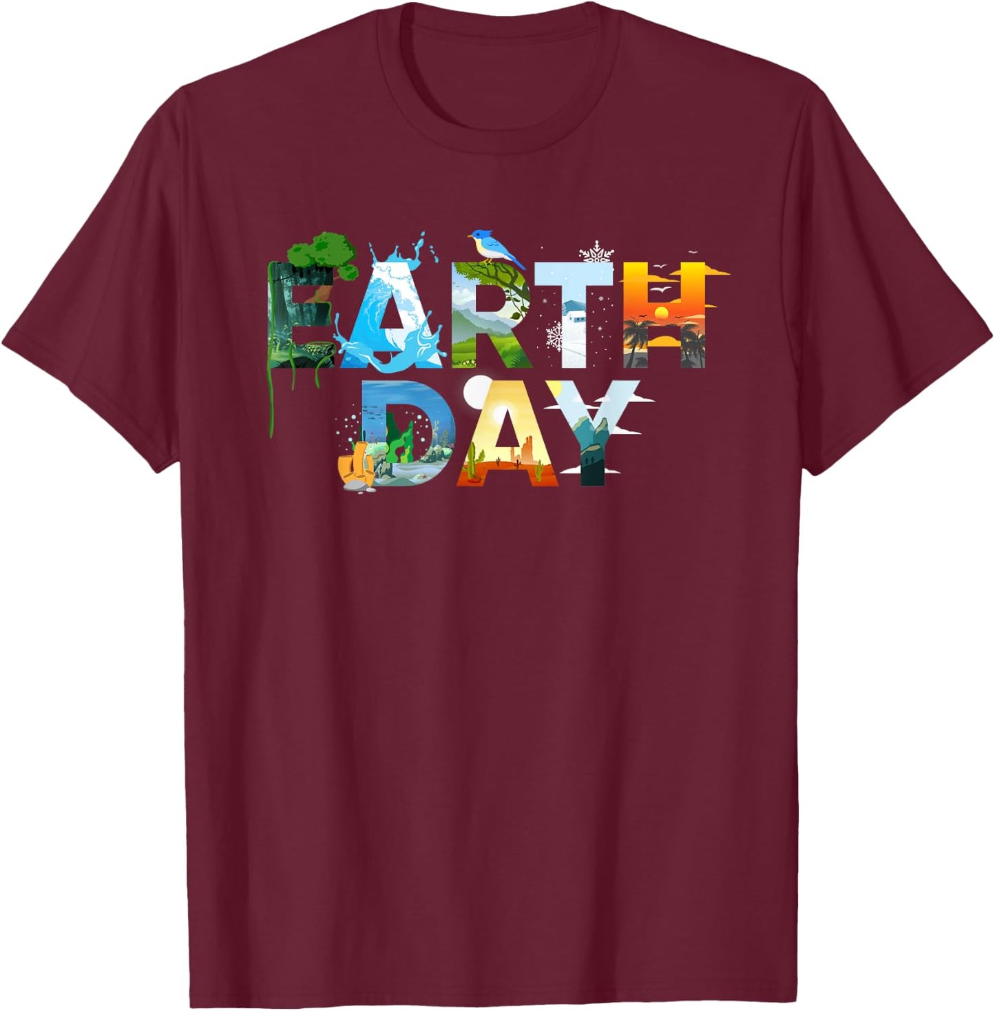 Earth Day Environmental Protection Save Tree & Animals T-Shirt - T-Shirt | Maroon