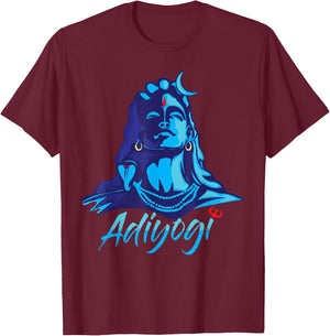 Adiyogi or Adhi Yogi Shiva Mahadev Blue Hindu Maha Shivratri T-Shirt - T-Shirt | Maroon