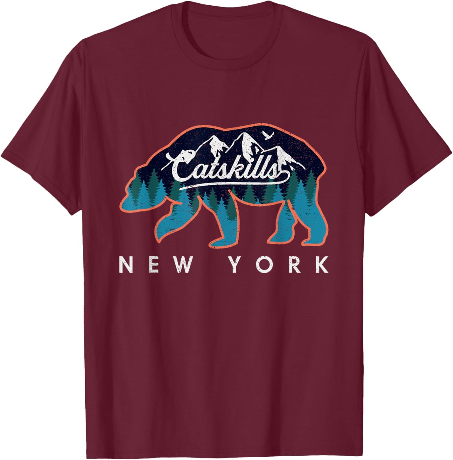 Catskill Mountains Inside A Bear Silhouette Vintage Outdoor T-Shirt - T-Shirt | Maroon