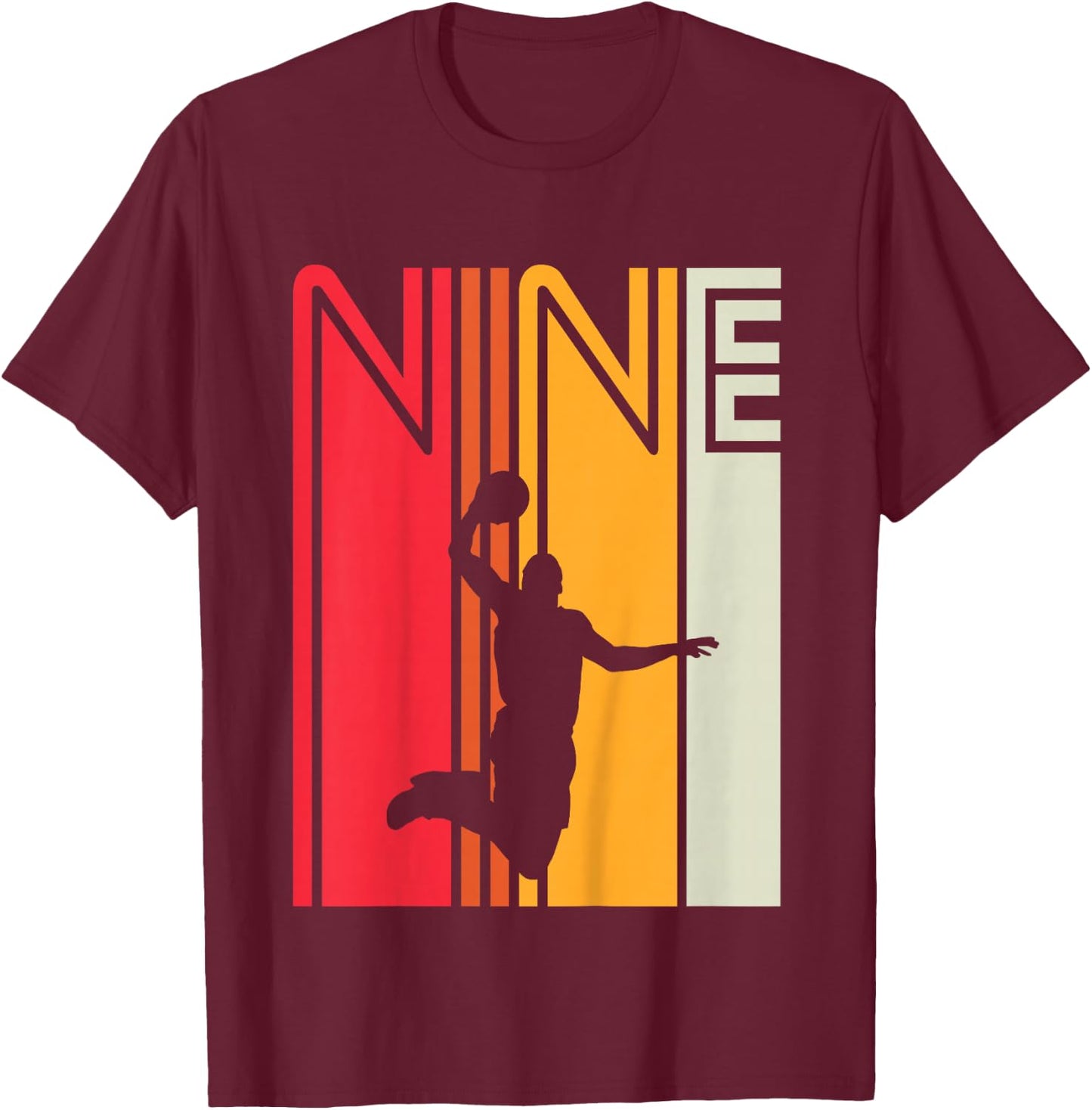 9th Birthday Basketball Lover 9 Years Old Retro T-Shirt - T-Shirt | Maroon