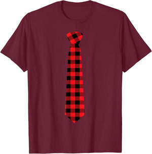 Christmas Gift Dad Family Buffalo Plaid Check Tie T-Shirt - T-Shirt | Maroon