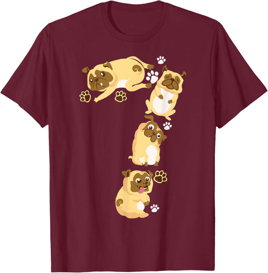 Cute Dog 7th Birthday Gift | Cool 7 Years Old Pug Boys Girls T-Shirt - T-Shirt | Maroon