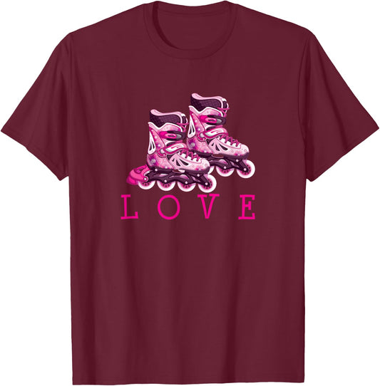 Love Skating Rollerblade Girl Gift Women Cute Fun T-Shirt - T-Shirt | Maroon