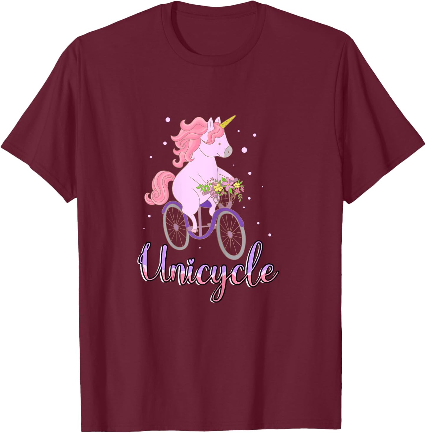 Unicorn Cute Horse Flowers Bike Biking Cycling Bicycle Gift T-Shirt - T-Shirt | Maroon