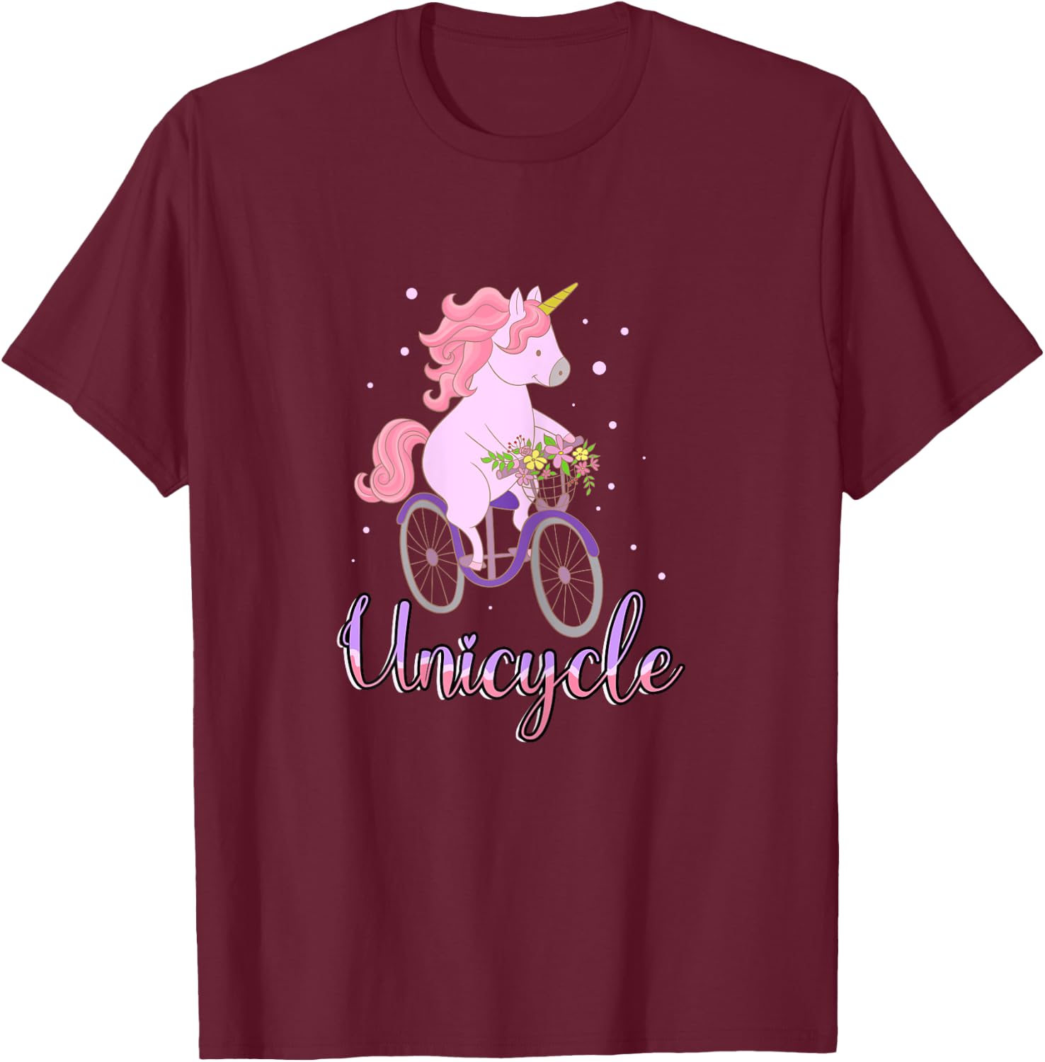 Unicorn Cute Horse Flowers Bike Biking Cycling Bicycle Gift T-Shirt - T-Shirt | Maroon