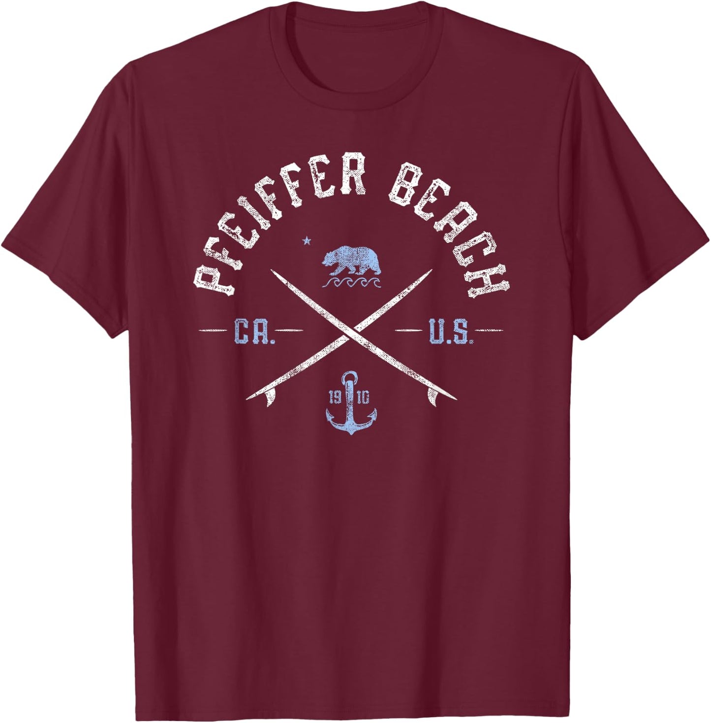 Pfeiffer Beach CA Vintage California Travel T-Shirt - T-Shirt | Maroon