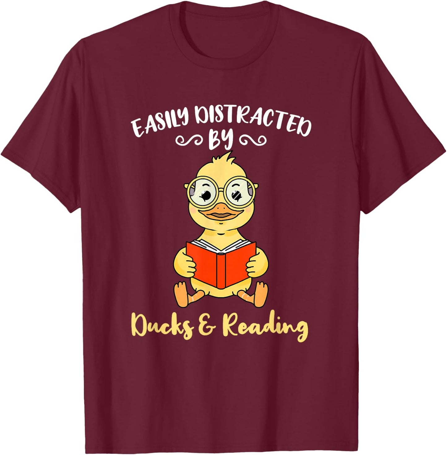 Easily Distracted By Ducks And Reading Librarian T-Shirt - T-Shirt | Maroon