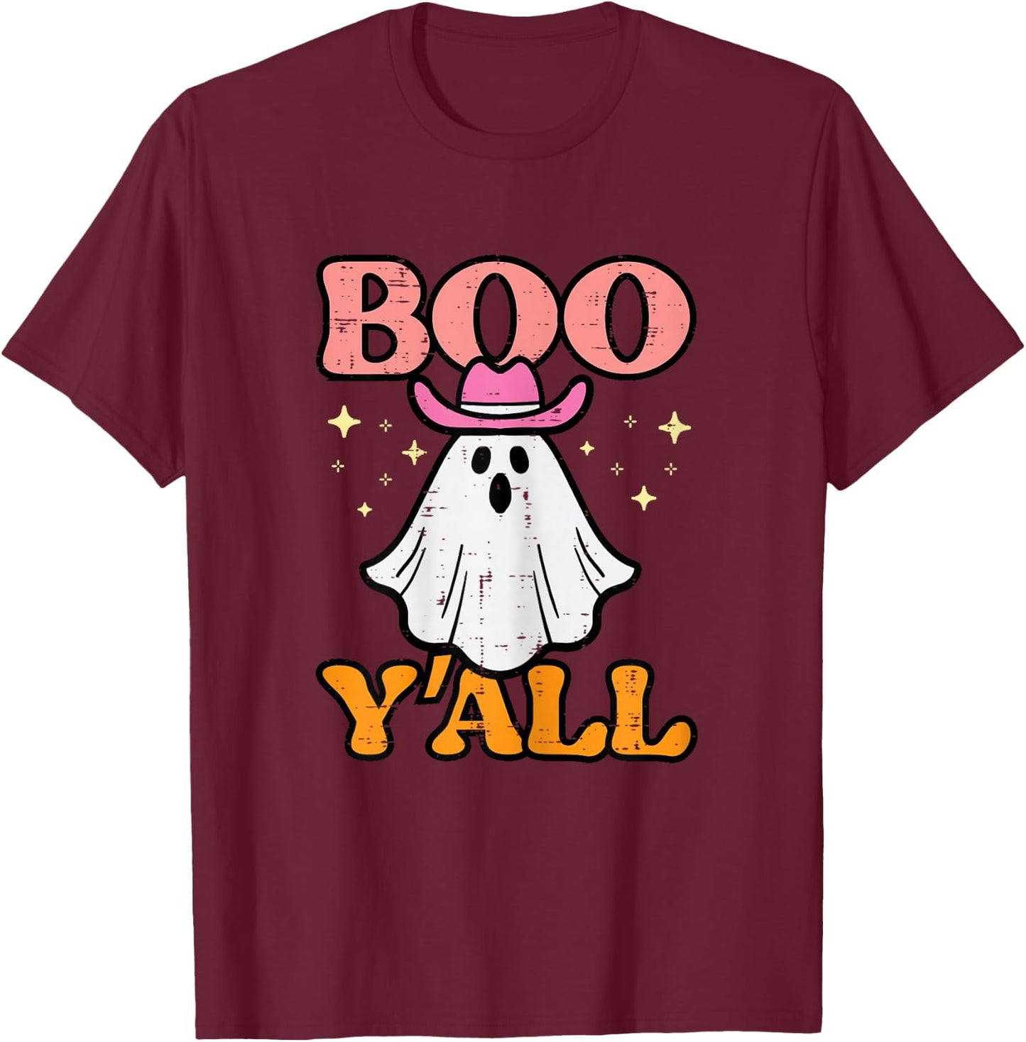 Halloween Boo Yall Ghost Cowgirl Costume Girls Kids Women T-Shirt - T-Shirt | Maroon