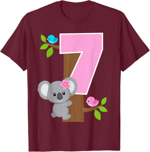 Koala Bear 7th Birthday Girl 7 Year Old Birthday Koalas Bday T-Shirt - T-Shirt | Maroon