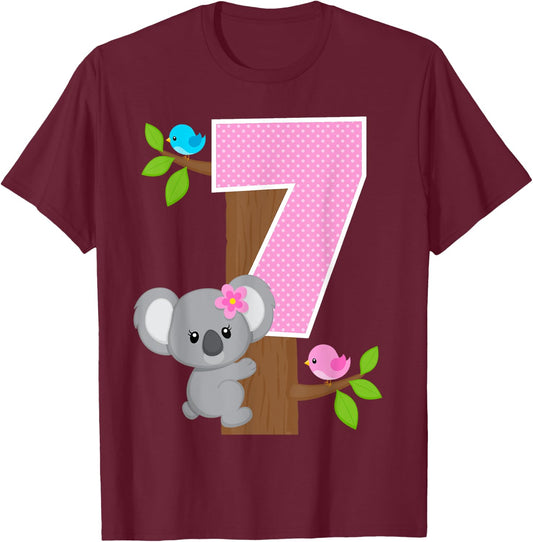Koala Bear 7th Birthday Girl 7 Year Old Birthday Koalas Bday T-Shirt - T-Shirt | Maroon