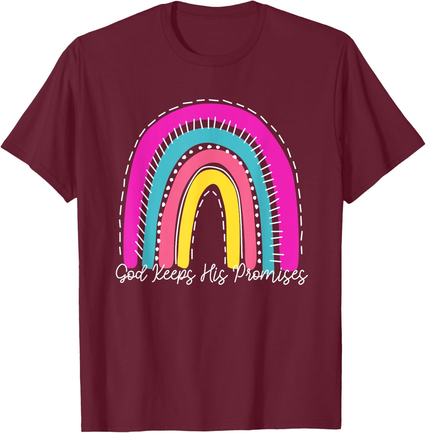 God Keeps His Promises Colorful Boho Rainbow Christian T-Shirt - T-Shirt | Maroon