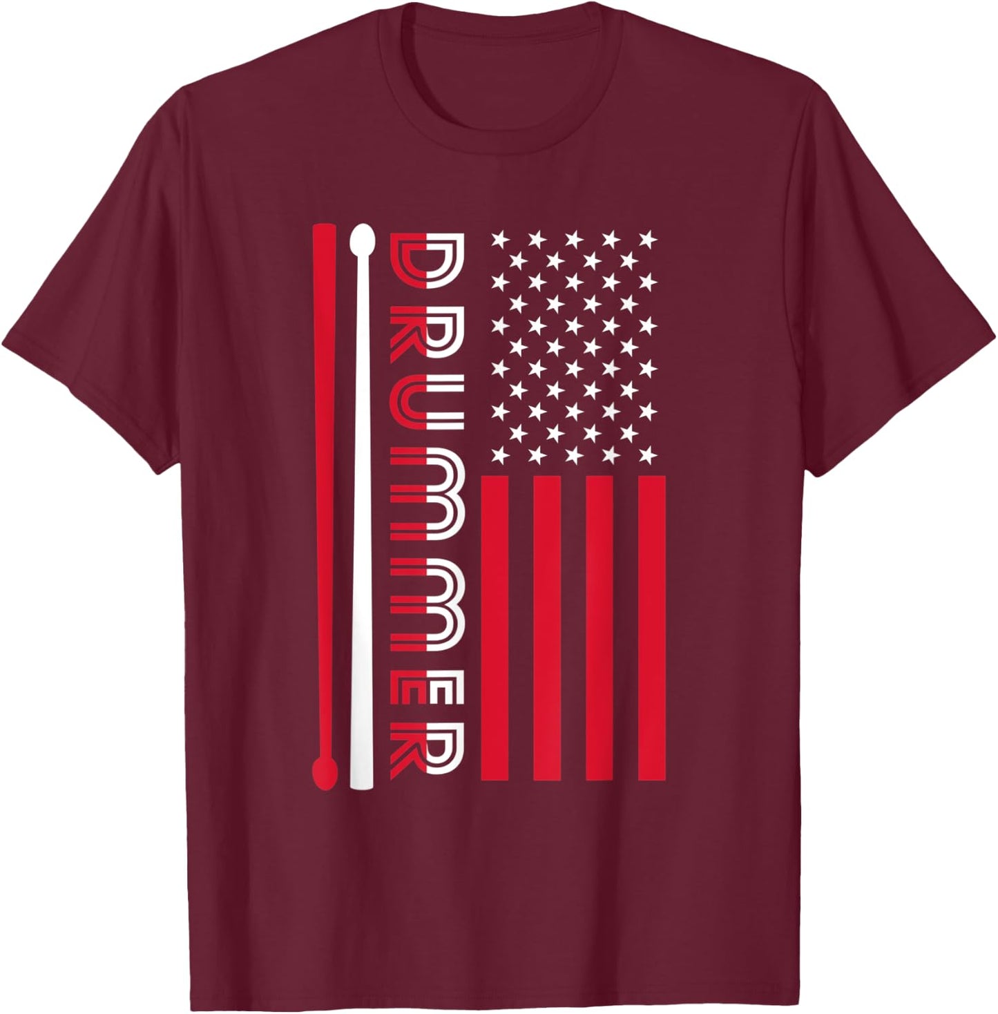 USA Flag Musician Drummer Gift Drums T-Shirt - T-Shirt | Maroon