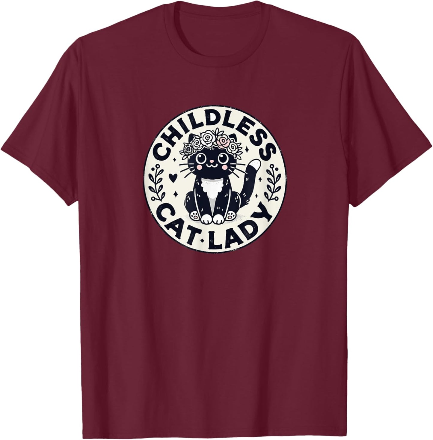 Childless Cat Lady - Funny Cute - Tuxedo Cat T-Shirt - T-Shirt | Maroon
