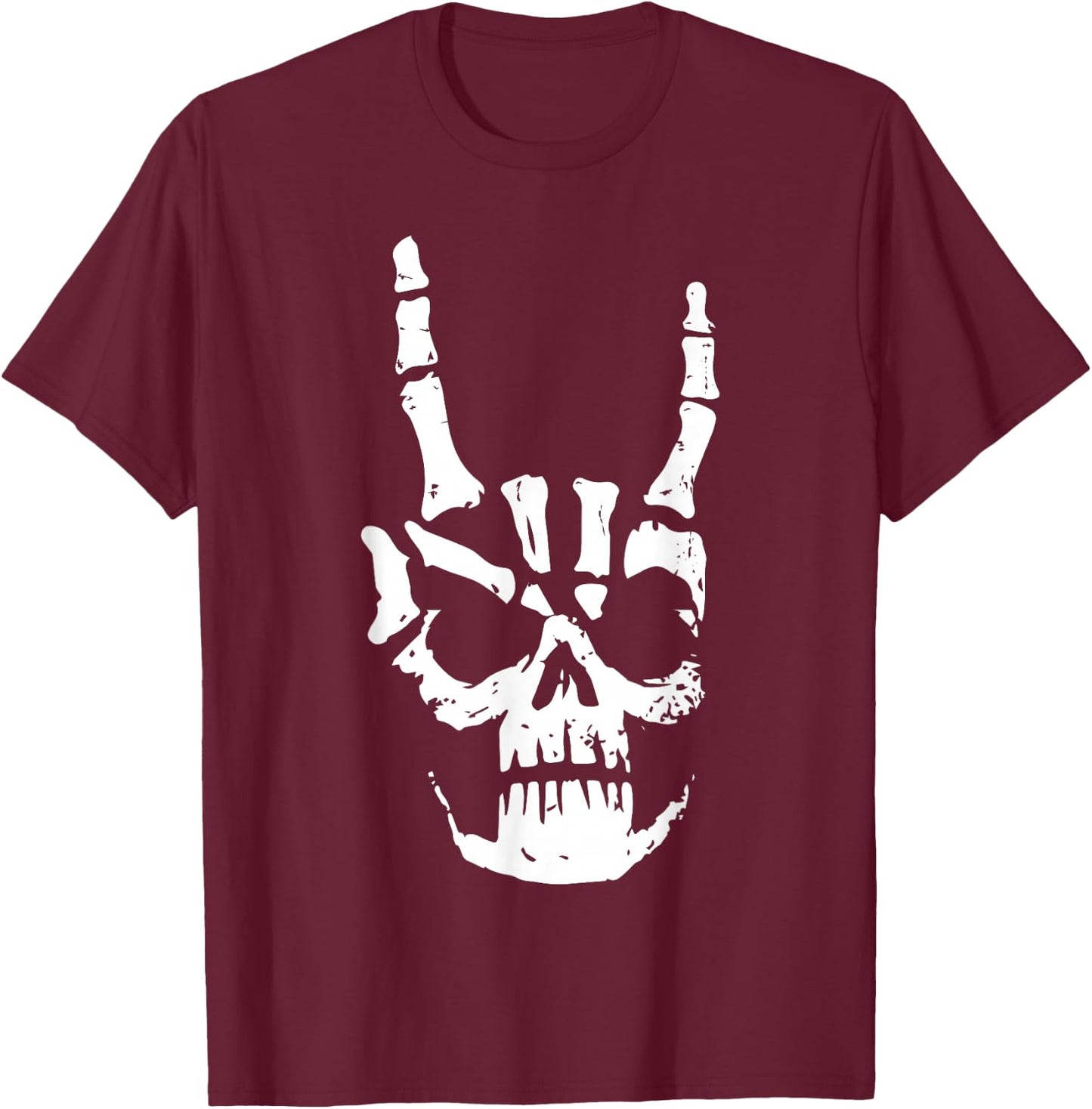 Hard Rock Skull Horn Hands Heavy Metal Gothic T-Shirt - T-Shirt | Maroon