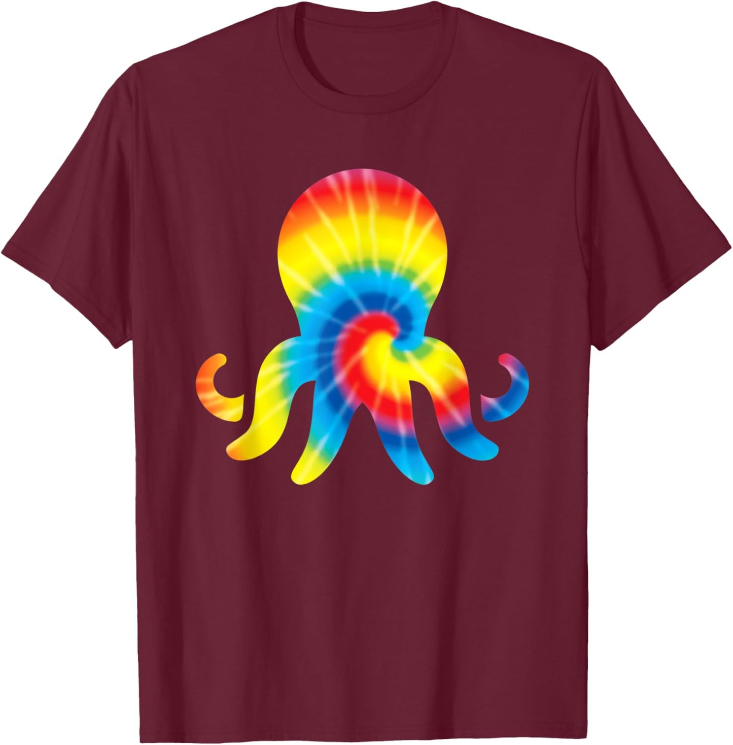 Tie Dye Octopus Rainbow Print Mollusc Hippie Peace Gift T-Shirt - T-Shirt | Maroon